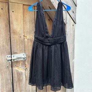 LULUS Black Striped Skater Mini Dress